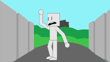 a cartoon drawing of a person with a box on his head