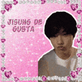 a picture of a young man with the words jisung de gusta written on it
