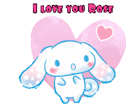 a bunny says i love you rose on a pink heart background
