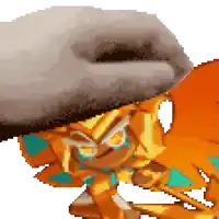 a pixel art drawing of a hand holding a piece of candy .