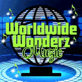a logo for worldwide wonderz music with a globe