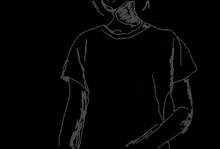 it is a black and white drawing of a person holding a skateboard .