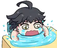 a cartoon of a girl laying in a bathtub with water coming out of her mouth