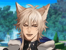 a man with a cat ear on his head is making a face