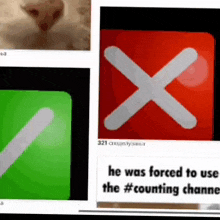 a collage of images including a green check mark and an x with the caption he was forced to use the #counting channel