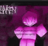a cartoon character is wearing a pink shirt with the word ken on it .