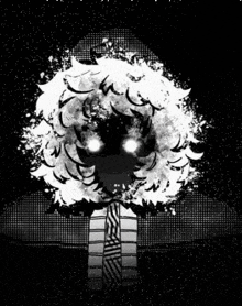 a black and white drawing of a person with a wreath on their head and a tie .