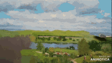 a painting of a landscape with the words made in animotica below it