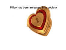 a heart shaped locket that says miley has been released into society on the bottom