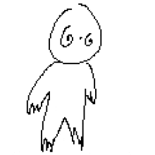 a pixel art drawing of a person with a speech bubble .