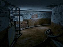 a dark room with a red sign on the wall that says ' no smoking '