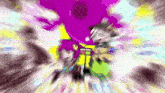 a colorful background with a purple and yellow object in the middle