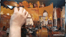 a person is painting a scene with the words made in animatica on the bottom right