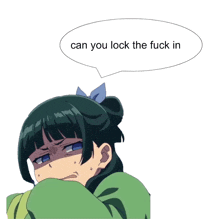 a cartoon girl with a speech bubble that says can you lock the fuck in