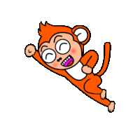 a cartoon monkey is flying through the air with his mouth open
