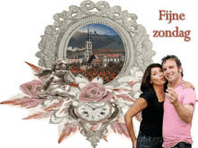a picture of a man and a woman with fijne zondag written on the bottom