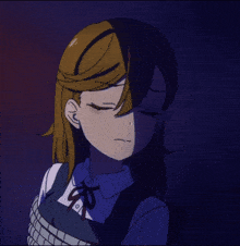 a girl with her eyes closed is tied up in a rope
