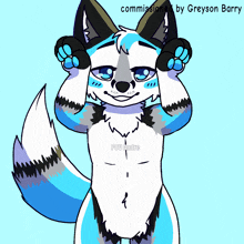 a drawing of a furry fox by greyson barry with paws on his head