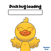 a cartoon duck with its eyes closed and a green bar that says duck hug loading