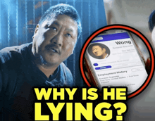 a man with a beard is next to a phone that says wong