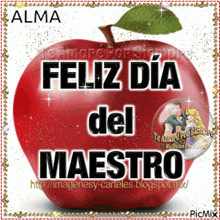 an apple with the words alma feliz dia del maestro written on it