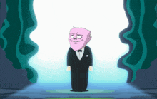 a cartoon character in a tuxedo with a pink head