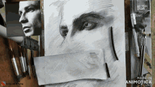 a drawing of a man 's face is on a piece of paper that says made in animatica