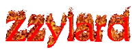 the word zzylard is written in red with flames coming out of it