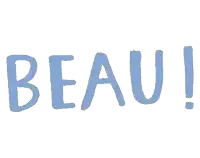 a white background with blue letters that say beau