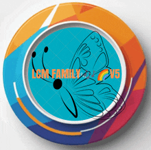 a blue and orange circle with a butterfly and the words lcm family v5