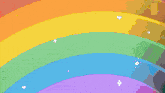 a drawing of a rainbow with a person 's feet in the background