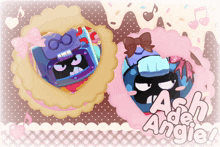 a picture of two cartoon characters with the words " ash and angie " on the bottom