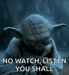 a picture of yoda saying no watch , listen you shall .