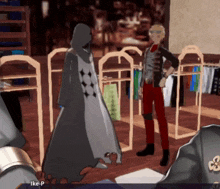 a video game character named ike-p is talking to another character in a clothing store