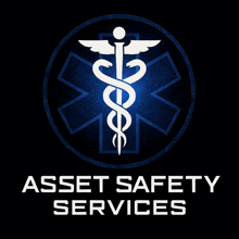 a logo for asset safety services with a caduceus on it