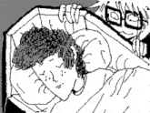 a black and white drawing of a person sleeping in a bed