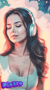 a picture of a woman wearing headphones with the name pietro on it