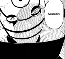 a black and white drawing of a face with a speech bubble saying nobody