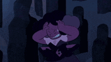 a group of cartoon characters standing next to each other in a dark room