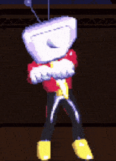 a pixel art drawing of a person with a white head