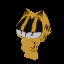 a pixel art of garfield on a black background .