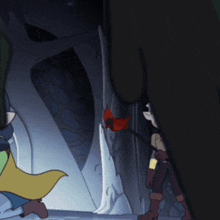 a cartoon of a girl with purple hair holding a sword