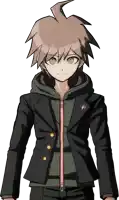 a boy with a ponytail is wearing a jacket with a zipper