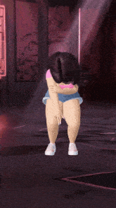 a cartoon girl wearing shorts and a pink shirt is dancing