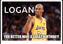 a lakers basketball player is pointing at logan