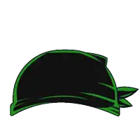 a green and black bandana with a bow on a white background