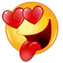 a smiley face with hearts in its eyes and tongue out