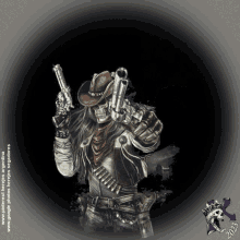 a picture of a skeleton cowboy with two guns