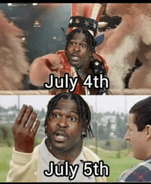 a picture of a man pointing at another man with july 4th and july 5th written on the bottom