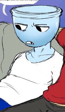 a cartoon drawing of a person with a cup on their head